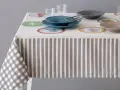 Tovaglia a righe e quadri con piatti colorati. Un'idea per sapere come smacchiare le tovaglie e mantenerle sempre perfette.