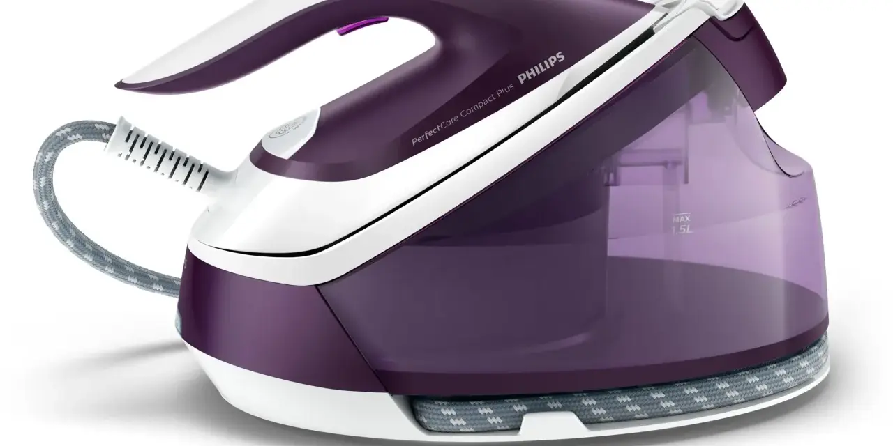 Ferro da stiro a caldaia Philips PerfectCare Compact Plus, viola e bianco. Il miglior ferro da stiro Philips per risultati impeccabili.