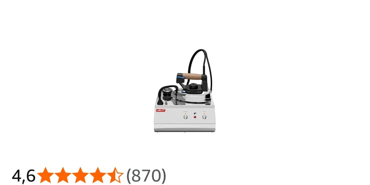 La Lelit PS25, un sistema stirante professionale con caldaia in acciaio inox e ferro con manico in sughero, pronto per un'asciugatura impeccabile.