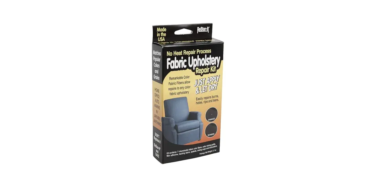 Kit per riparare tessuto poliestere rovinato, ideale per divani, sedie e interni auto. Ripara bruciature, buchi e strappi.