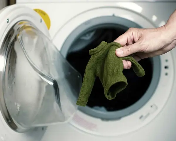 Maglione di viscosa ristretta, rimedi per recuperarlo. Mano che estrae il capo dalla lavatrice.