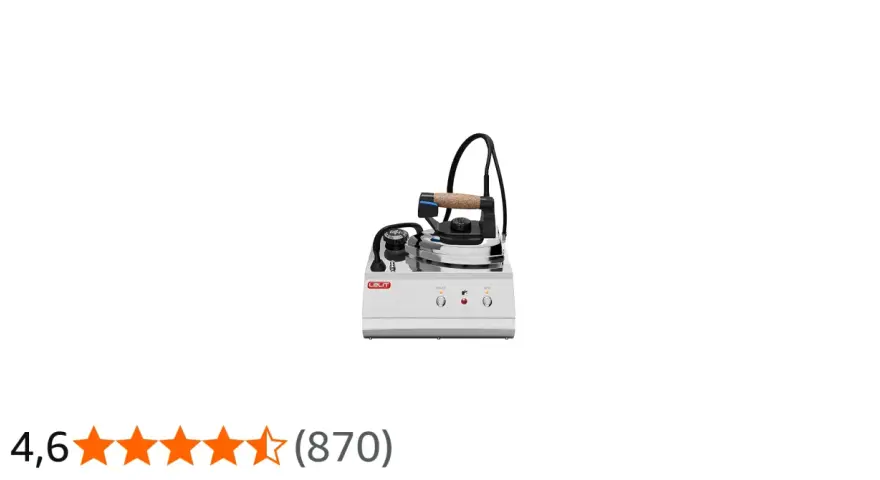 La Lelit PS25, un sistema stirante professionale con caldaia in acciaio inox e ferro con manico in sughero, pronto per un'asciugatura impeccabile.