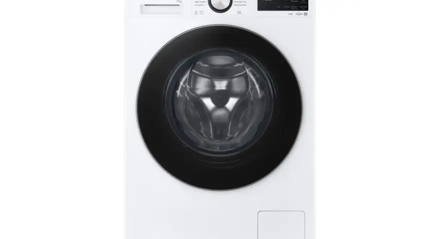 Lavatrice LG bianca con oblò nero. Il pannello comandi mostra programmi come "Allergy Care" e "Microplastic Care", evidenziando il significato di "easy care lavatrice" per una cura semplice dei capi.