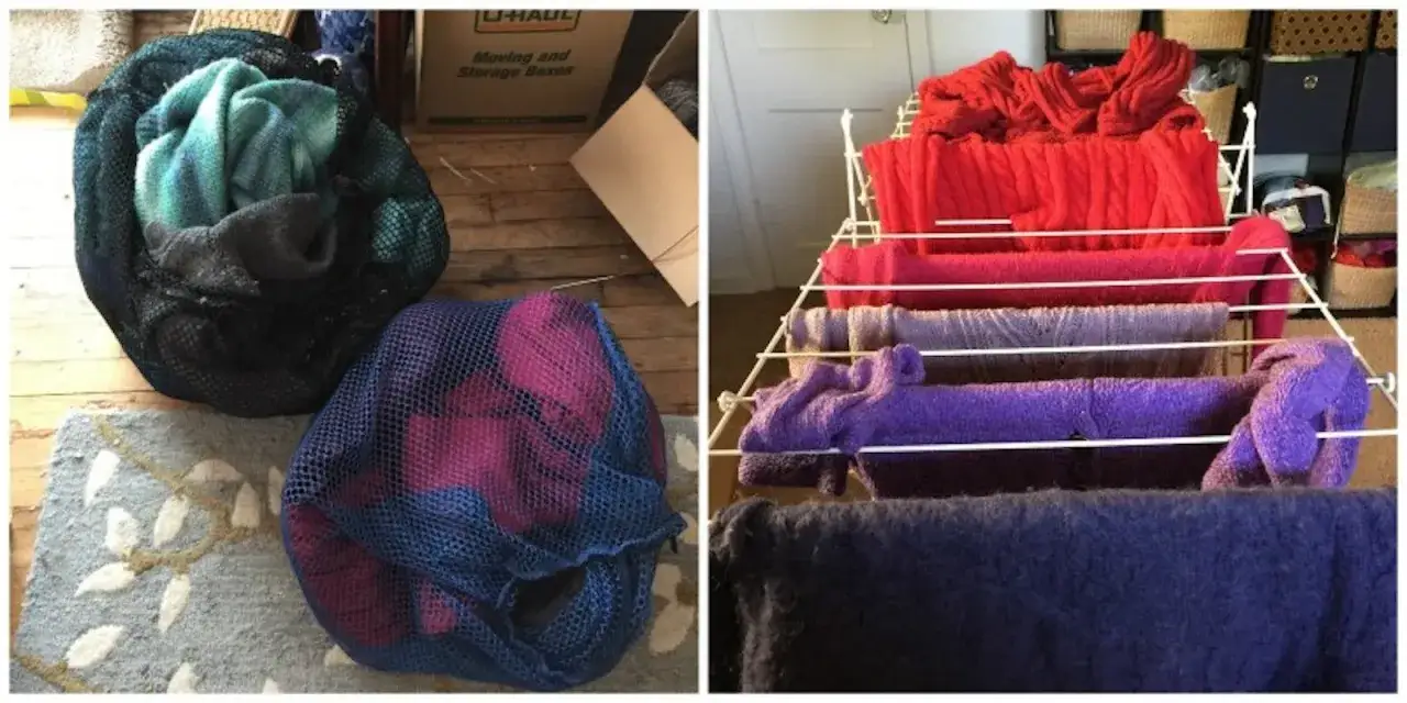 Maglia colorata in asciugatrice, pronta per pulire le coste.