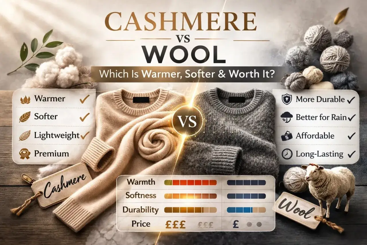 Confronto tra cashmere e lana: il cashmere &egrave; pi&ugrave; caldo, morbido e leggero, mentre la lana &egrave; pi&ugrave; durevole e conveniente.